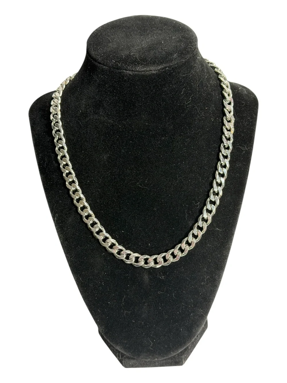 Mens Heavy Curb Chain Necklace Silver Tone 18 Inch Unisex
